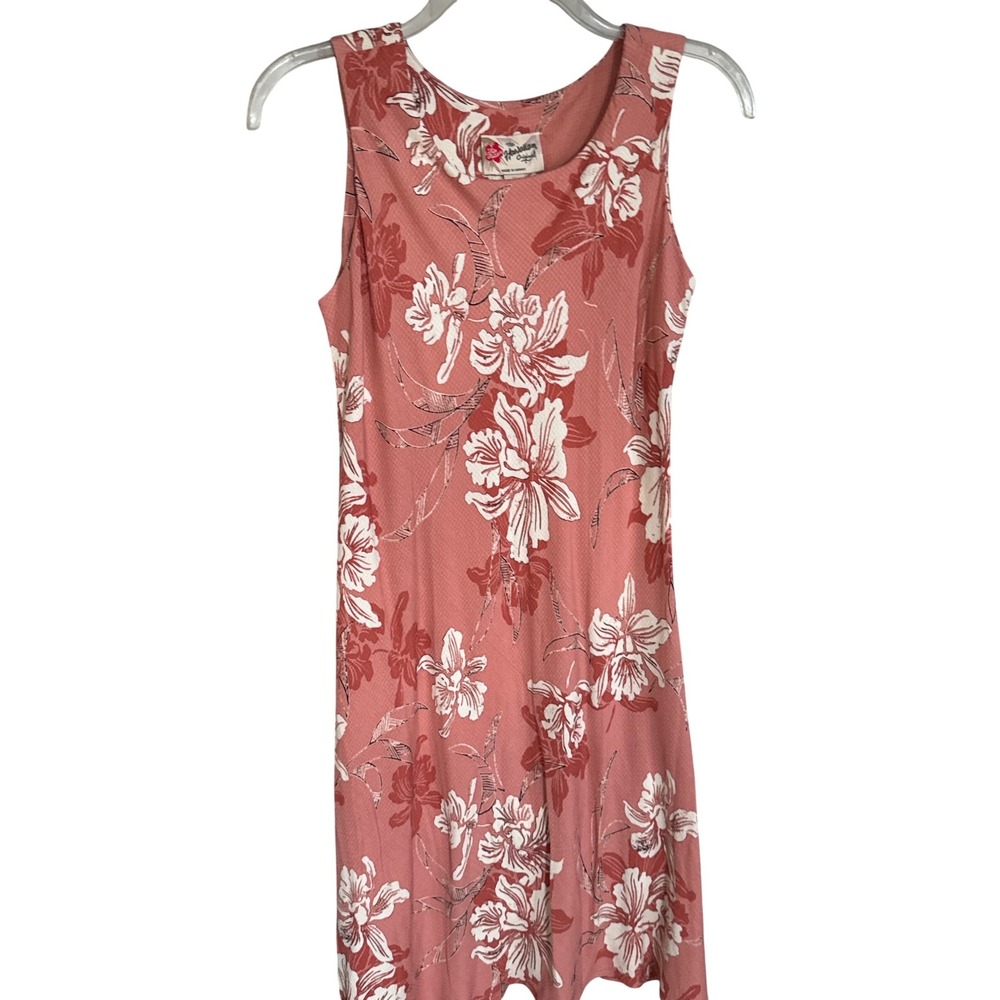 Vintage Hilo Hattie Hawaiian sleeveless dress peach/coral floral pattern XS